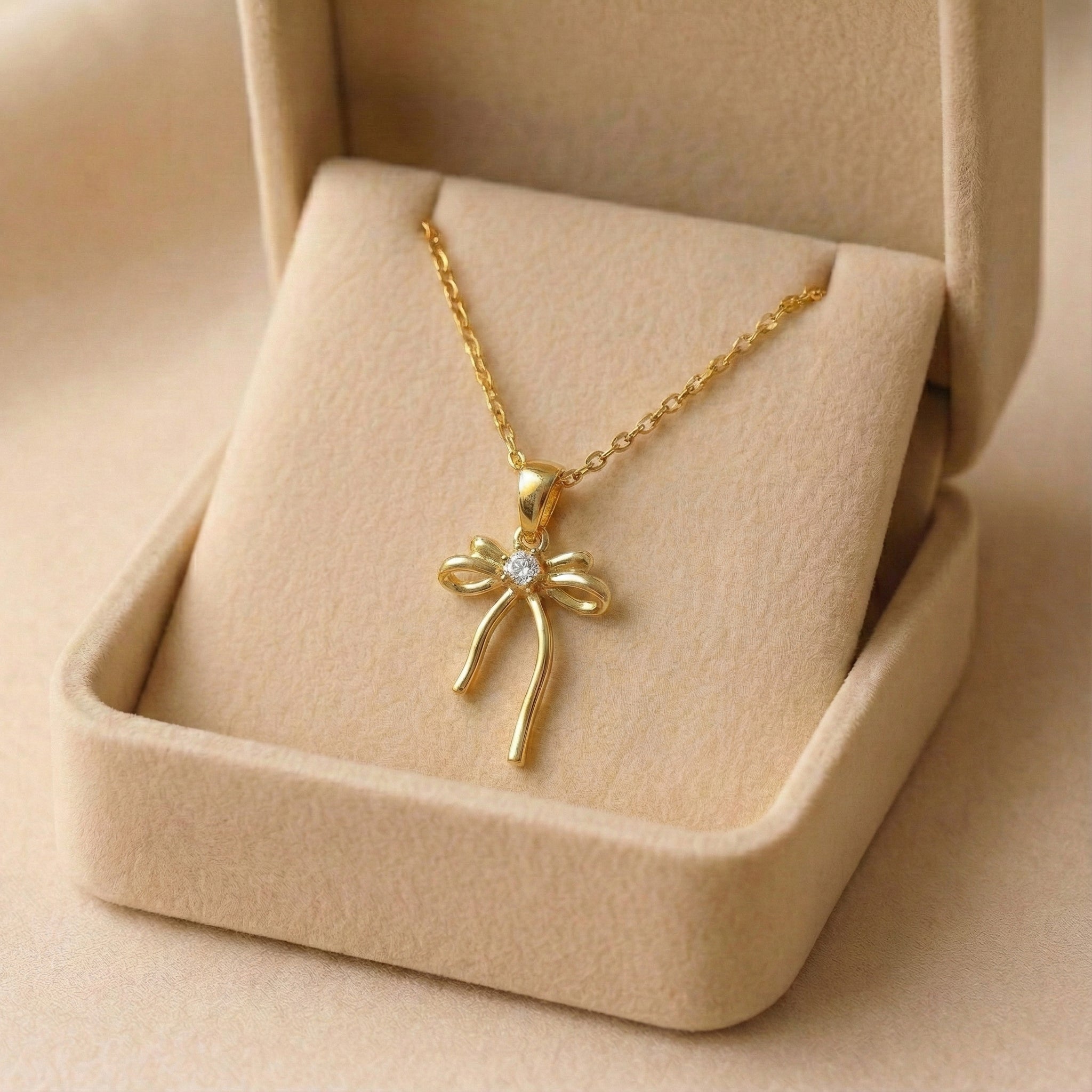 Dainty Polished Bowknot & Stone Pendant