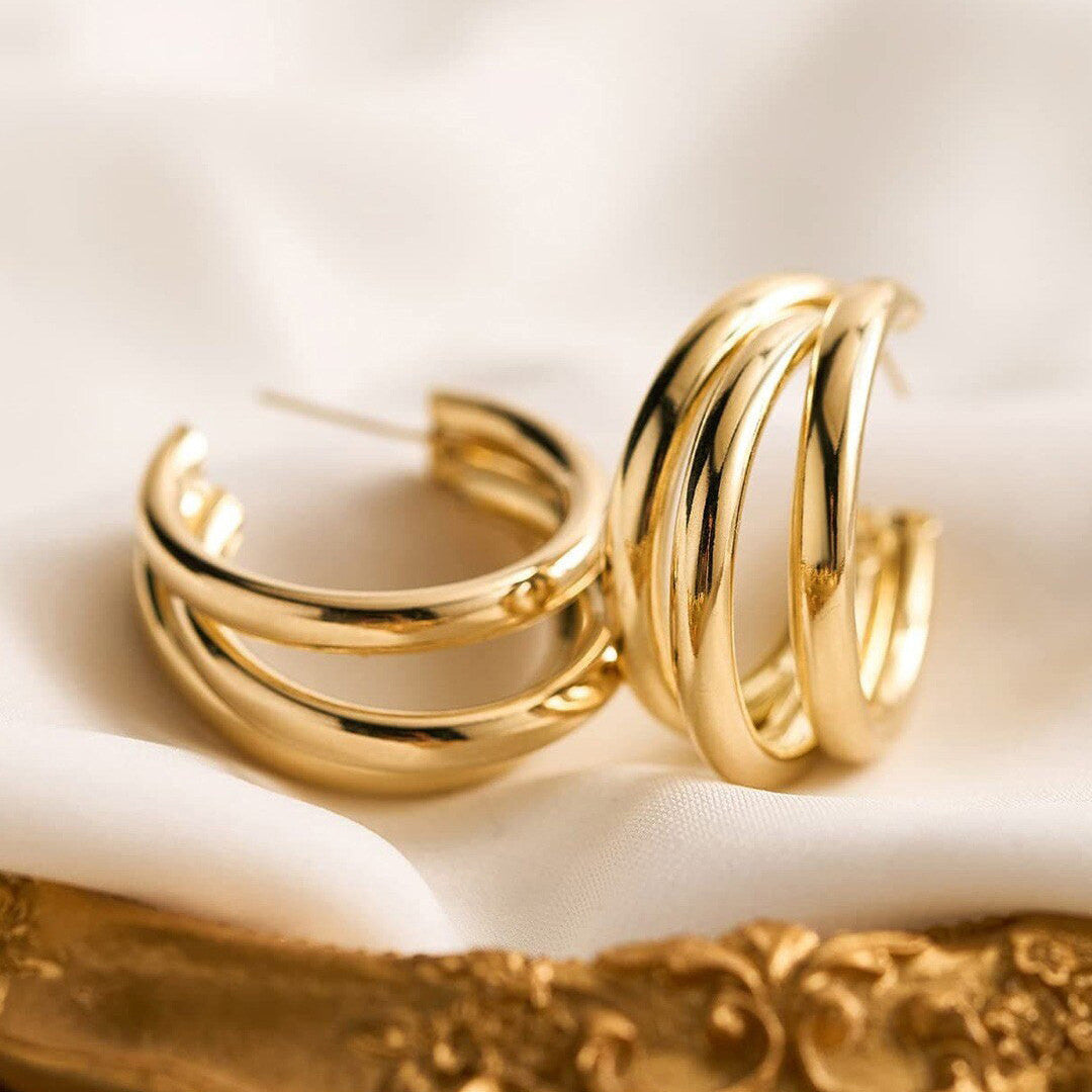 Triple Banded Gold Hoops