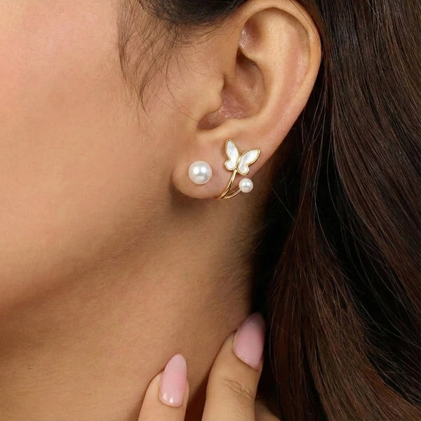 Butterfly Pearl Duo Studs